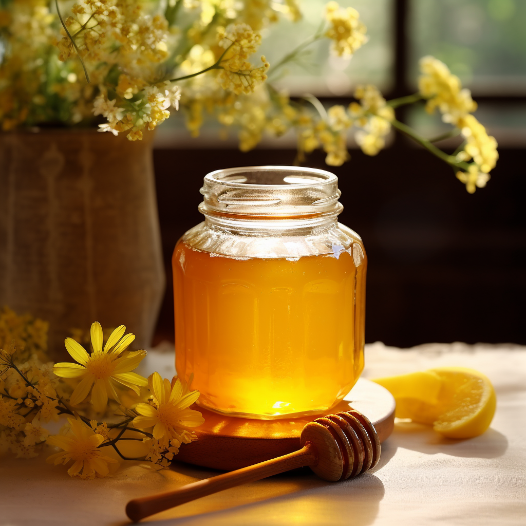 vlad12833_honey_in_a_glass_jar_yellow_background_kitchen_at_hom_278e71a2-512a-42bc-a71b-ca79de53358f.png